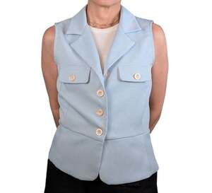 90s Mystic Collared Button Front Vest Peplum Waist Light Blue Size Large